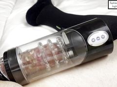Trying New Masturbation Toy While Dressed in Compression Socks