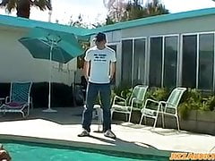 Threeway at the pool with sexy young men enjoying themselves