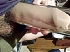 Pumped nylon prick mushroom head. stocking cock.