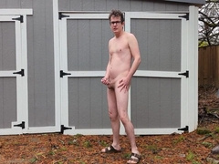 Nerdy Nude Guy Jacks Off And Cums Outdoors