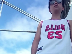 Bagnagjakol sa likod ng basketball court - Chinese guy outdoor onanism
