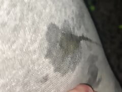 Pissing my grey sweats while watching porn