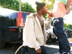 Super horny thug gives a public blowjob before being screwed
