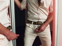 Intense self-pleasure session in front of the mirror ends with explosive finish!