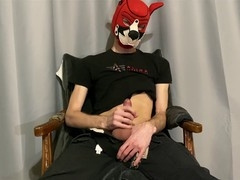 Young guy gets off while sniffing shoes and handling a thick salami