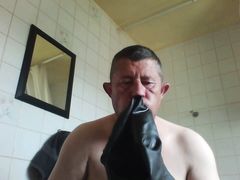 trying a mask and gasmask