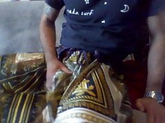 Cumshot in long satin skirt