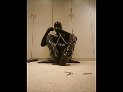Having some self-bondage FUN in full rubber enclosure :)