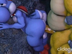 Bowser gives Yoshi's massive backside a powerful pounding