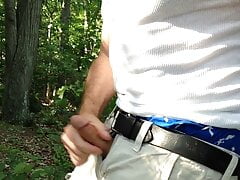 Horny, so I stopped on the trail to jerk-off against a tree