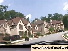 White dude gobbles down black cock in back of a van