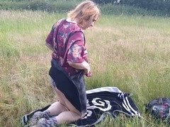 Slutty femboy playing with toys in the great outdoors