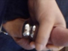 Wanking wearing two cock rings
