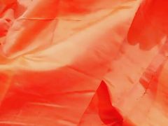 Satin handjob - Stepsister's satin silky orange suit rub on dick head (85)