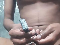 18 year boy shaving private hair with Gillette Razor and dettol soap
