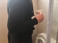 having a cup of tea and a piss