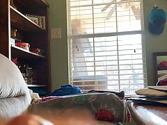 Chubby bear strokes cock shoots cum close up