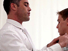 Mature elder jacks off his twink follower on the tabouret