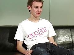 Skinny twink strokes thick cock solo