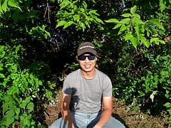 Horny Husband Masturbating and Cum in the Woods