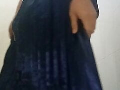 Autocum in blue long satin pleated skirt
