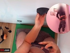 Hetero Guy Enjoys Gloryhole Pussy Toy Fucking