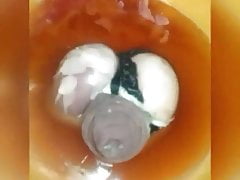 Slave has his dick filled in wax