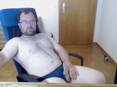 Office worker with regular body masturbating at work