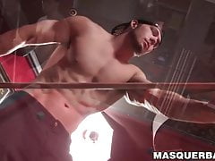 Muscular gay stud Chuck is playing pool and masturbating