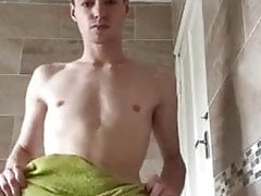 saw again and again guy with a towel on his huge tool