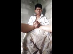 Thai student big cock very horny handjob until cum on the chair