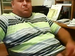Chunky daddy stroking at office