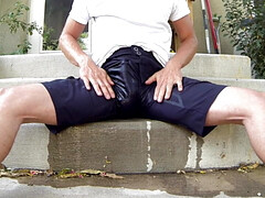 Pissing in my black shorts and cumming in my shirt