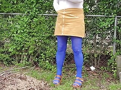 Gay Sexy Cd outdoors teasing and caressing myself in nylon tights, leotard, miniskirt.