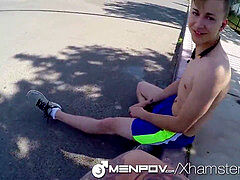 MenPOV cute day for a run leads to blowing and plowing