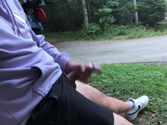 Taking beef whistle out in public, getting it firm, stroking and spunking.