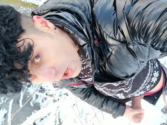 Frozen Woods Jack off - different Angles of Pipe Stroking and two Jizz Shots