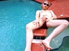 Nude fun at the pool's edge with a desire to get wet
