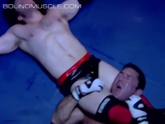 BOUND MUSCLE JOCKS - Rojer dominates two men in the wrestling ring