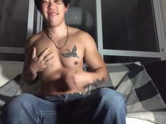 Asian Boy Massgaing Muscles And Jerking Off