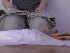 Adorable young twink experiences his first time in a diaper, wetting himself cutely!
