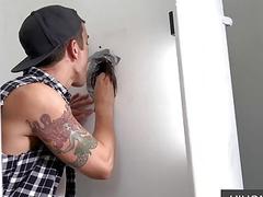 His dick barely fits the glory hole