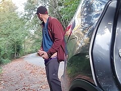 johnholmesjunior does a super real risky solo show on side of busy road with huge cum load