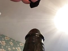 Big black dildo fuck in body suit