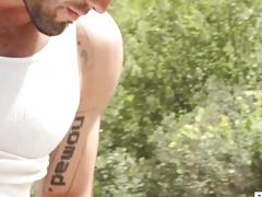 Country boys having a good ole outdoor threesome