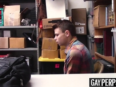 Twink perp caught and barebacked hard by a security officer