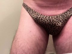 Jerking Off in Step Daughter leopard thong