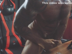 Sweaty Ripped Hunk Screaming While Shooting Thick Cum On Desk