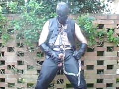 Leather Master outdoor cum in hood and chains