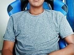 Gifted Latino masturbating while alone